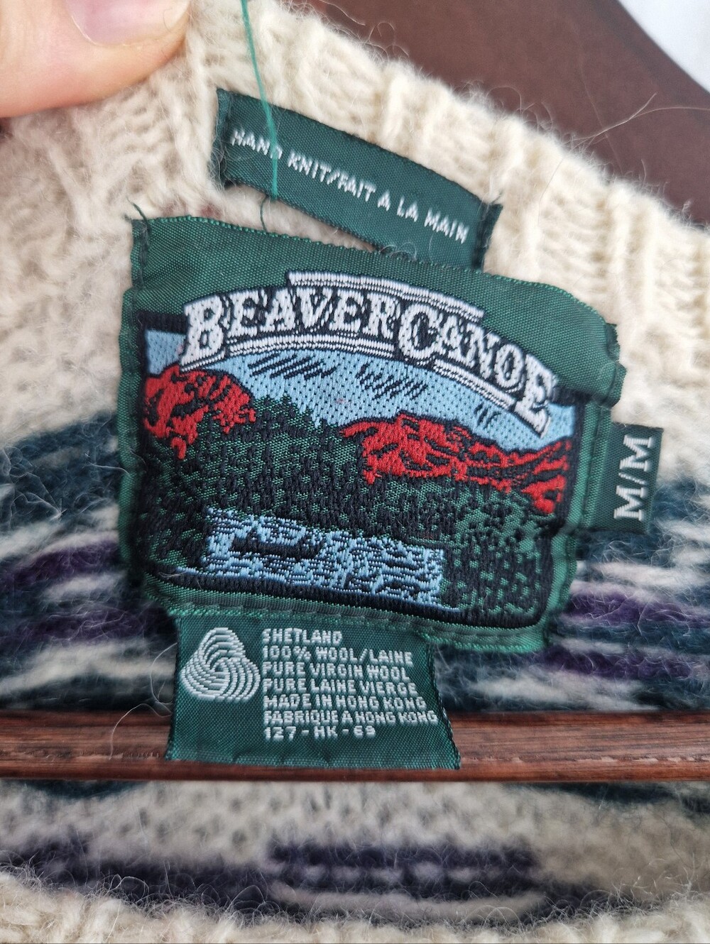 Cream Fair Isle Crewneck Sweater with Purple & Teal Pattern - Picture 5 of 5